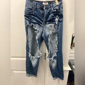 Distressed Skinny Blue Jeans, size 9